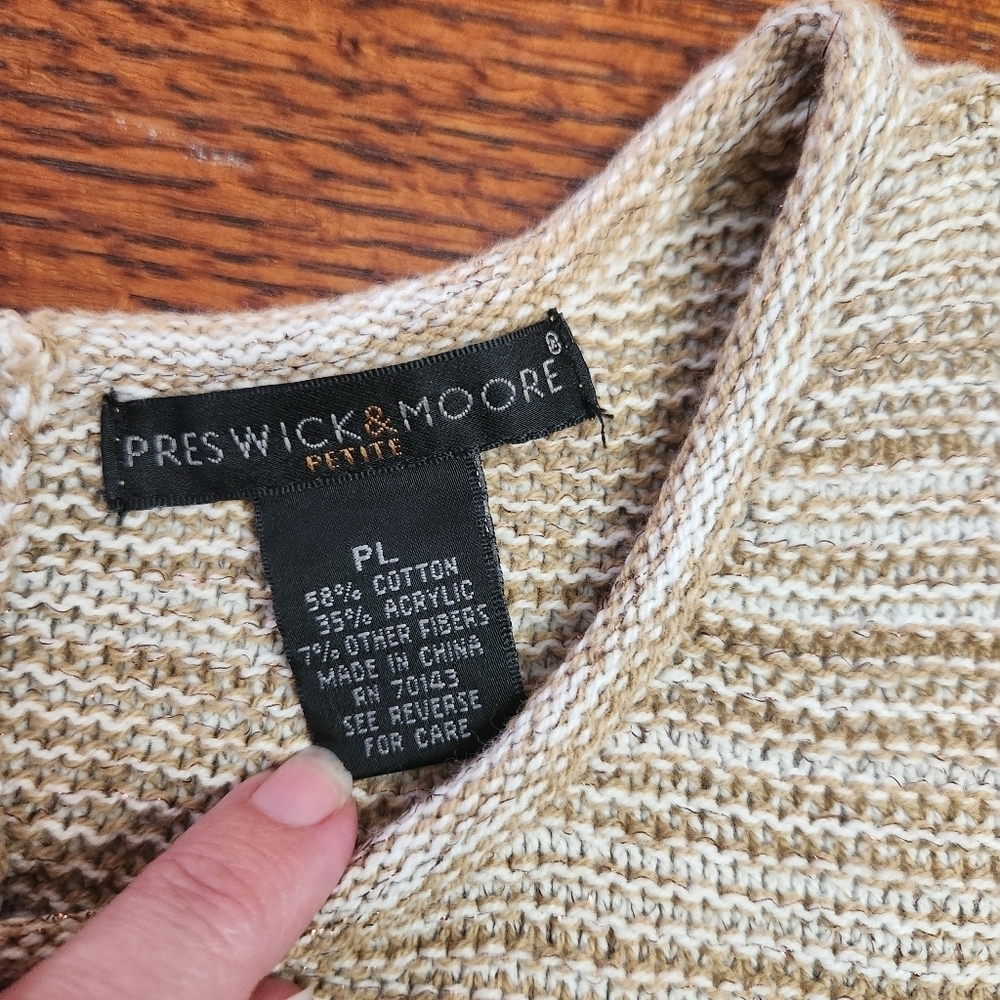 Preswick & Moore short sleeve tan knit Sweater womens size PL cotton blend - Picture 3 of 11